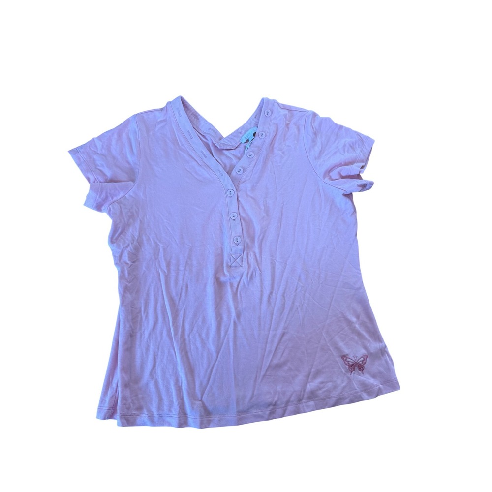NWT Calme Johnny Was Modal Jersey button neck tee light pink super‎ soft comfort